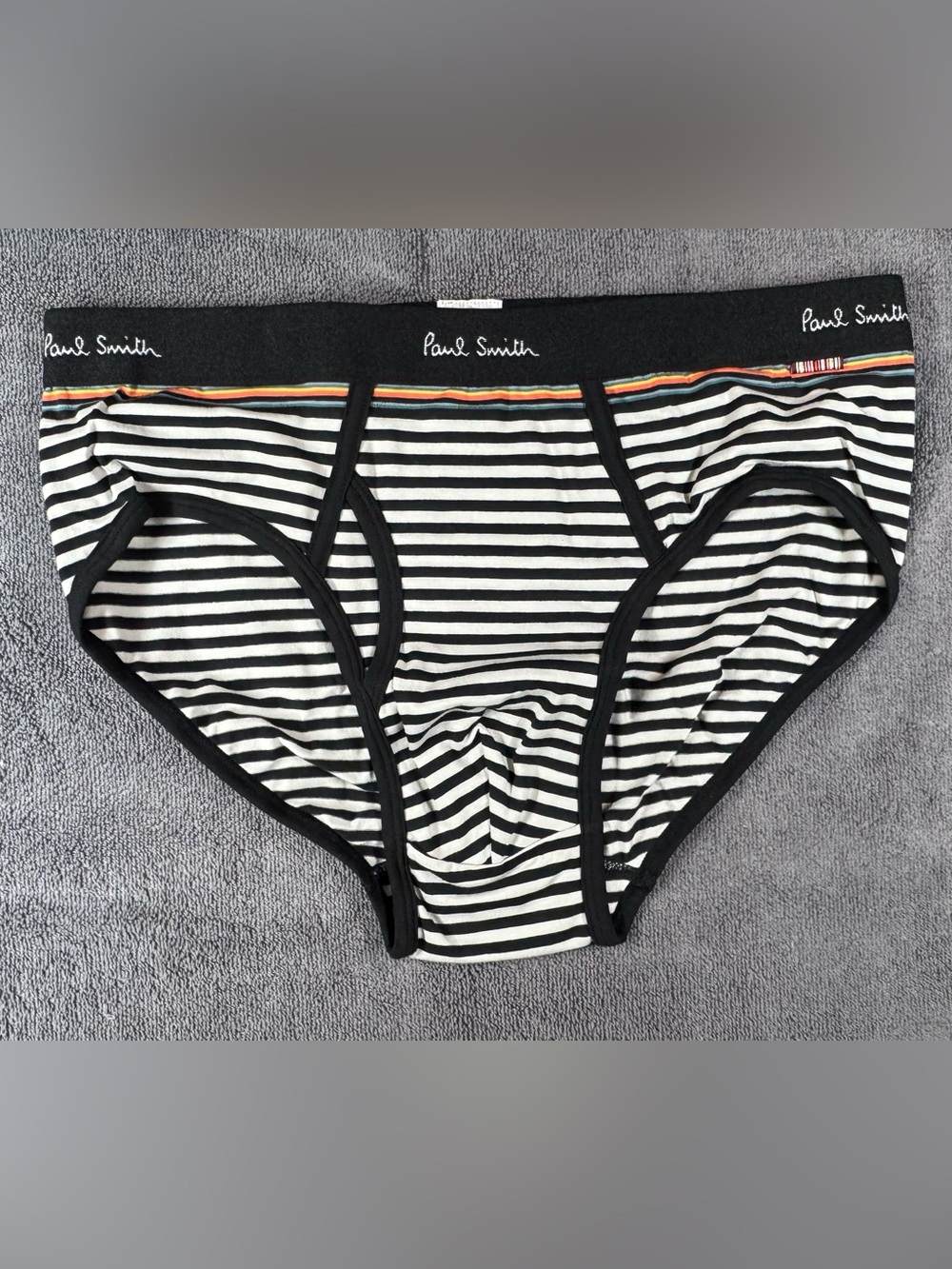 Paul Smith Black & White Striped Men’s Briefs with Signature Multicolor Trim